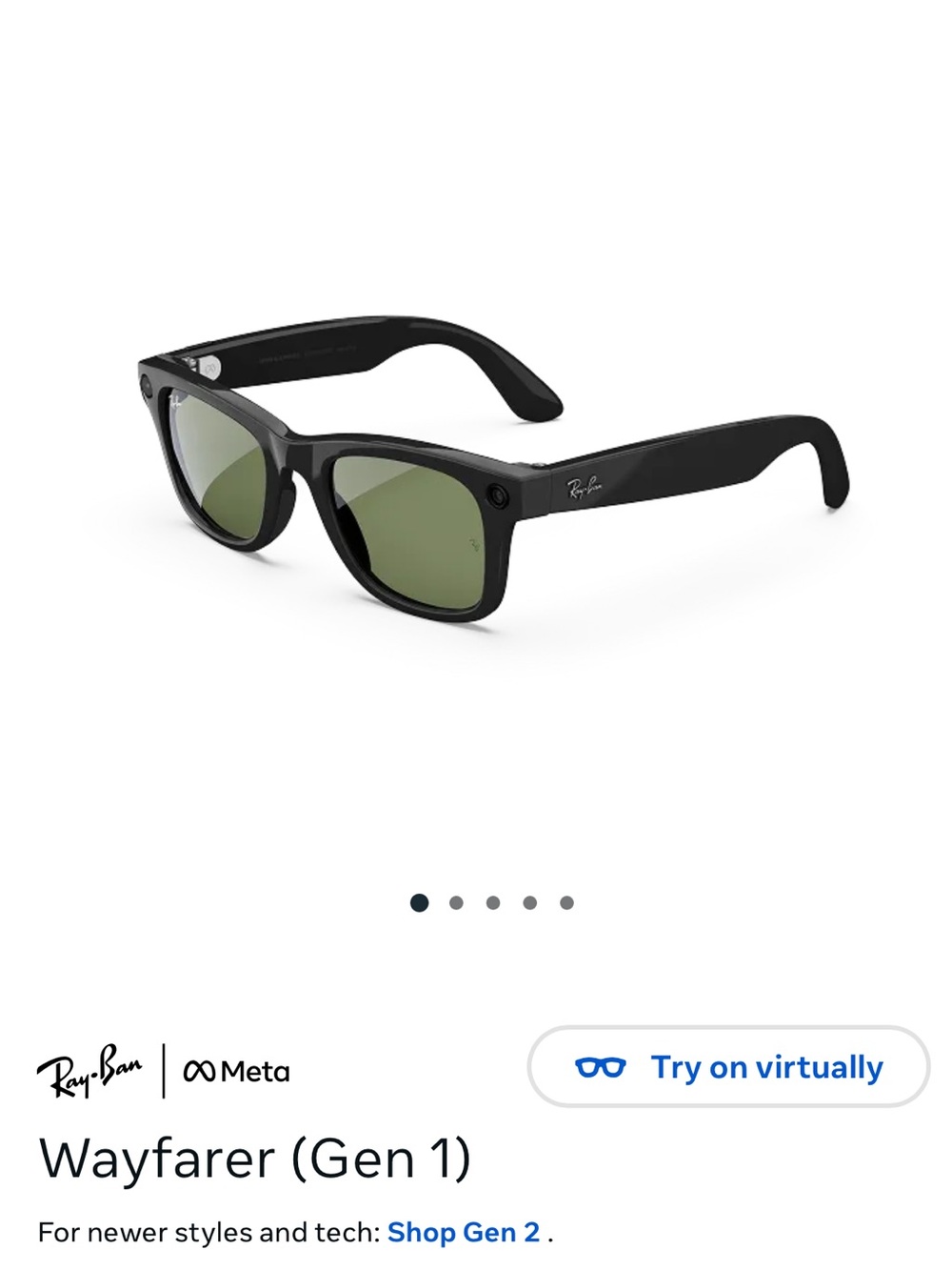 Ray-Ban Black Frame Wayfarer gen 1 Meta glasses